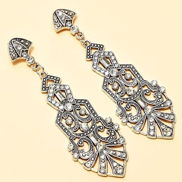 Elegant 1920s Vintage Chandelier Drop Dangle Rhinestone Earrings - Picture 3 of 4